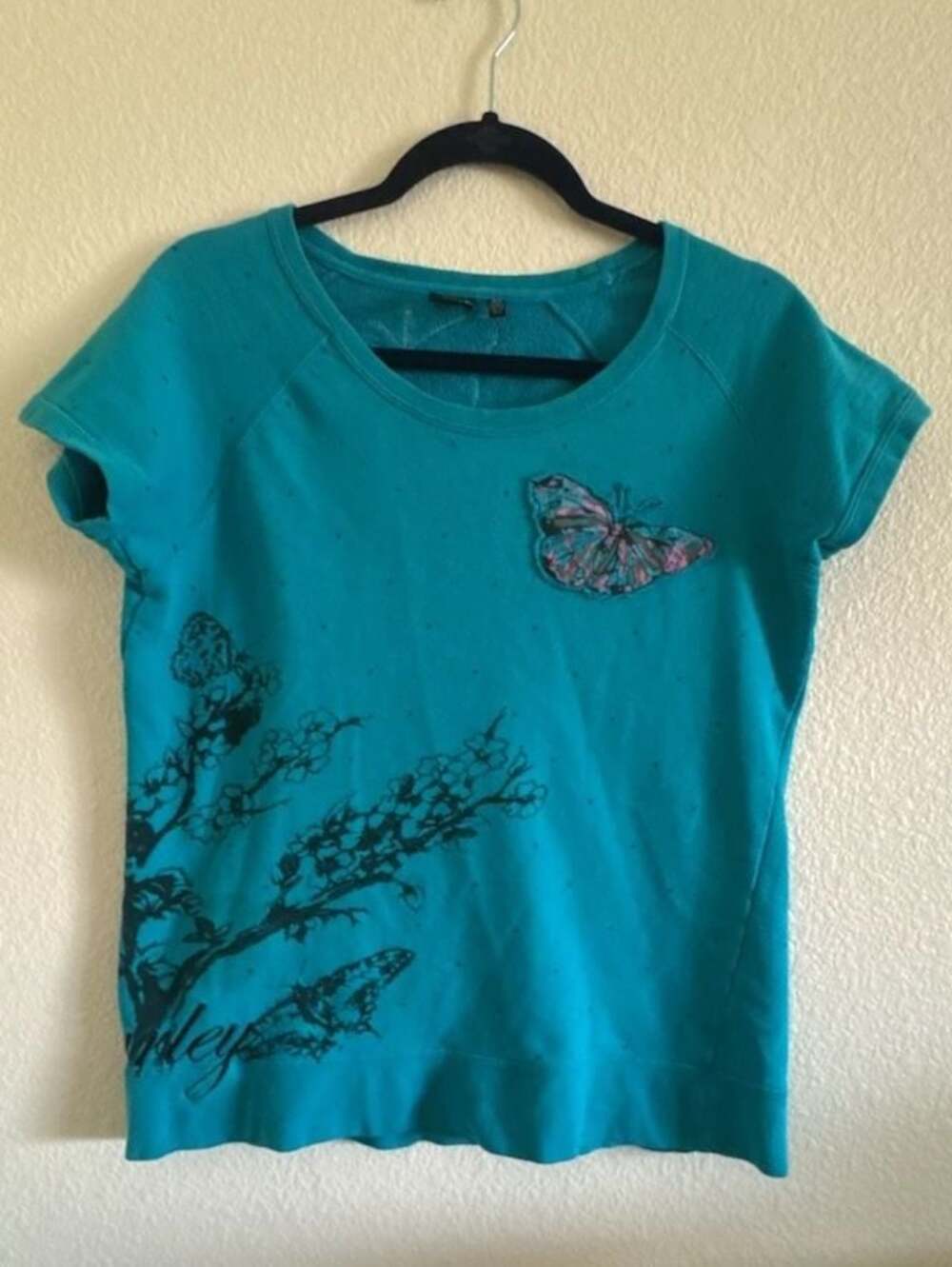 Hurley Teal Short Sleeve Butterfly Graphic T-Shirt XL